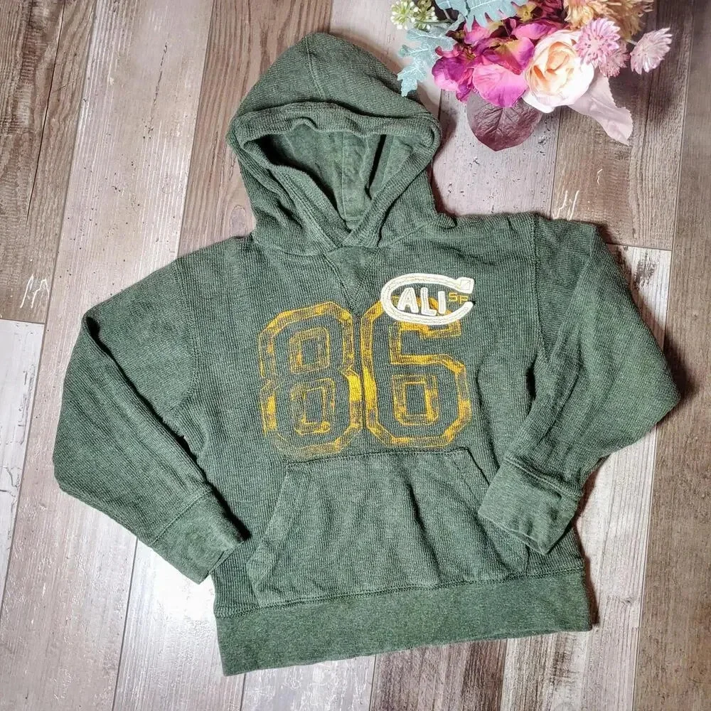 GapKids Size Small (6-7) Green Boys Hooded Pullover Top Cali 86 100% Cotton